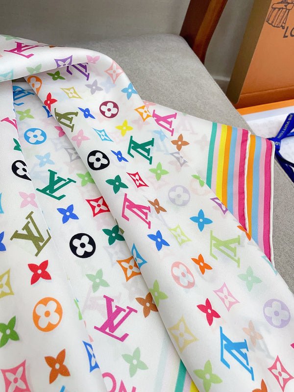 LV Multicolor Monogram Square Silk Scarf - Image 6