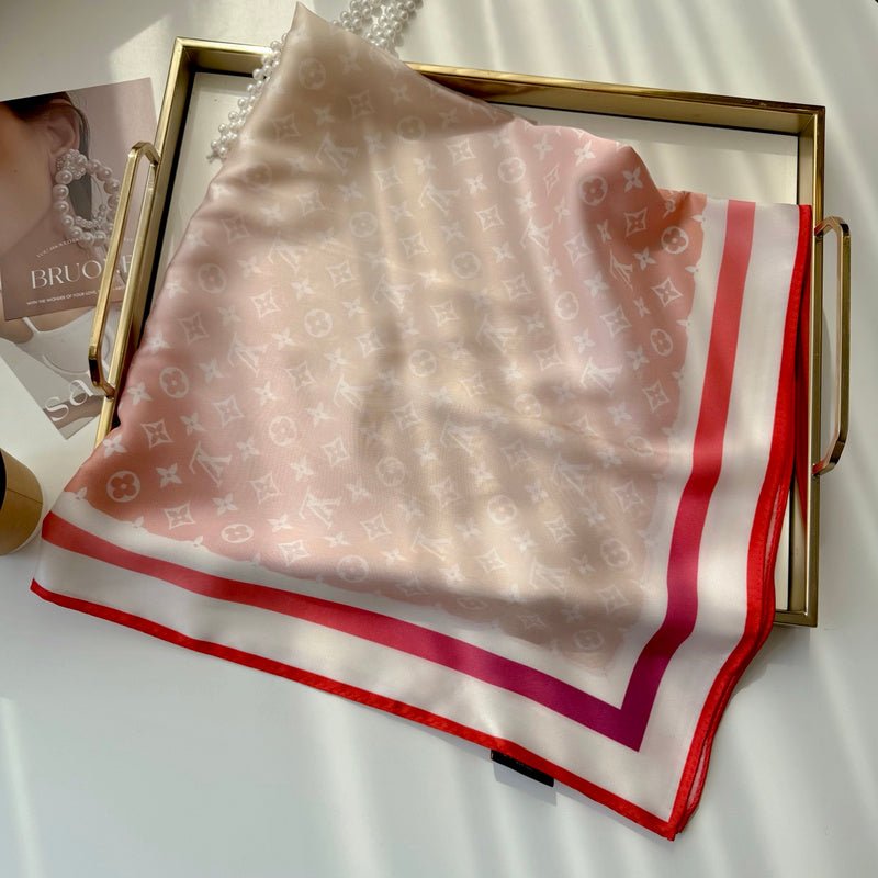LV Pink White Gradient Monogram Print Silk Scarf - Image 8