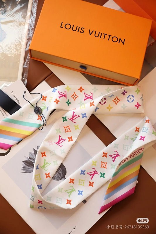 LV Multicolor Monogram Twilly Print Base Scarf - Image 10