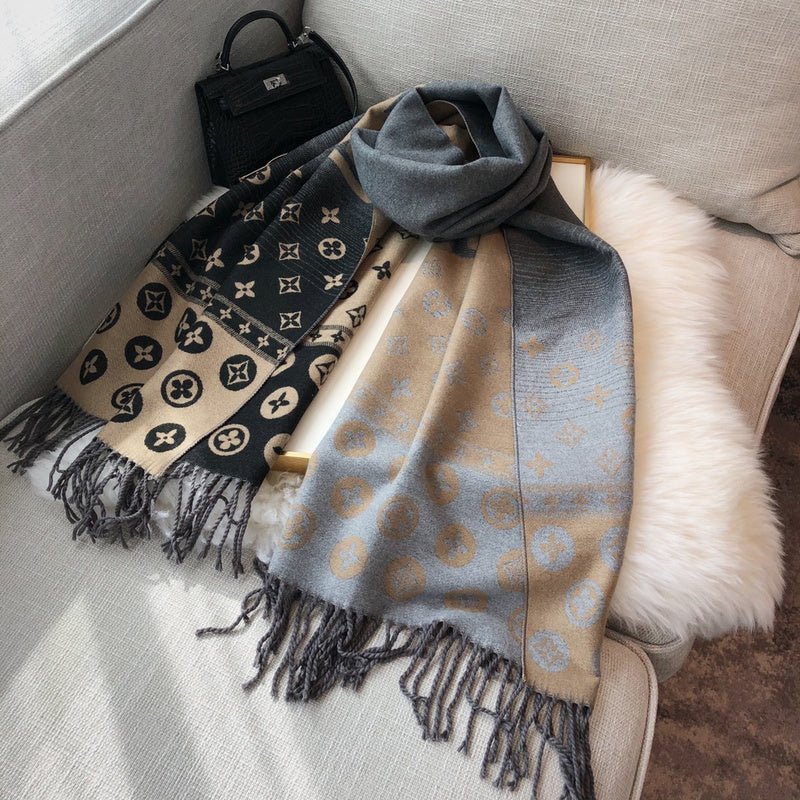 LV Black Gradient Monogram Fringed Shawl - Image 15