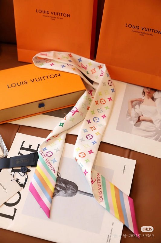 LV Multicolor Monogram Twilly Print Base Scarf - Image 9