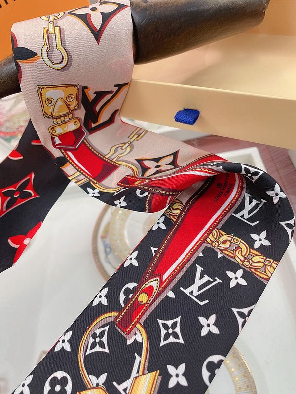 LV Red & Black Chain Monogram Twilly Scarf - Image 9