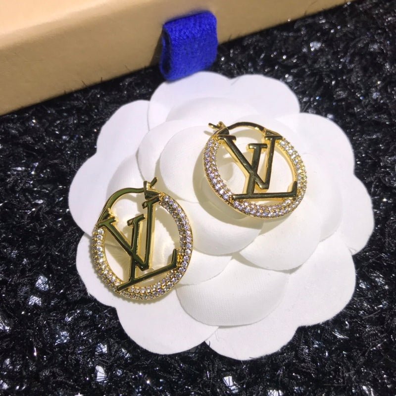 LV Crystal Logo Hoop Earrings - Image 6