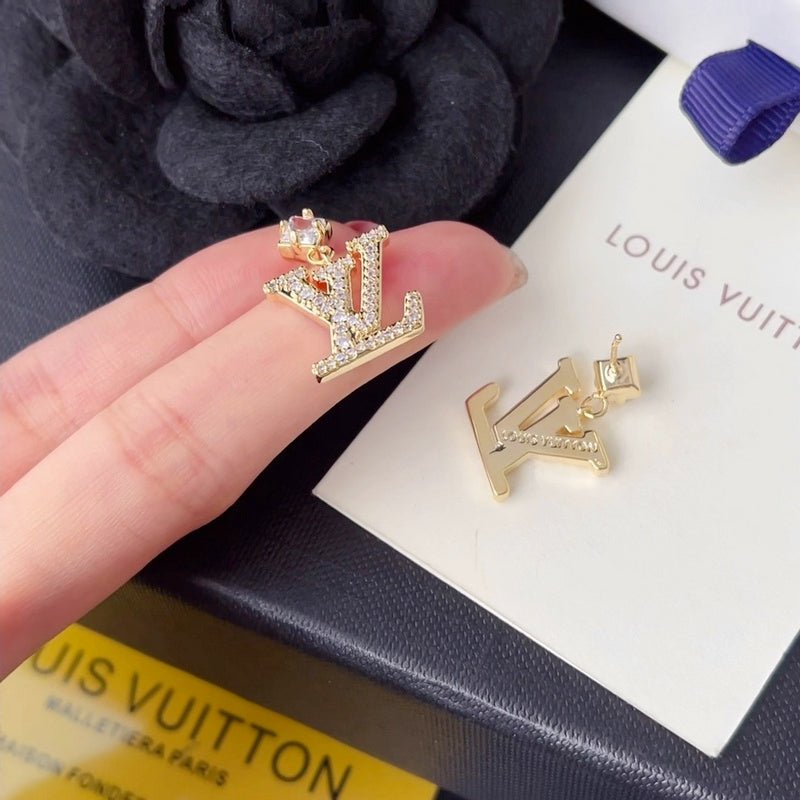 LV Crystal Logo Drop Earrings - Image 5