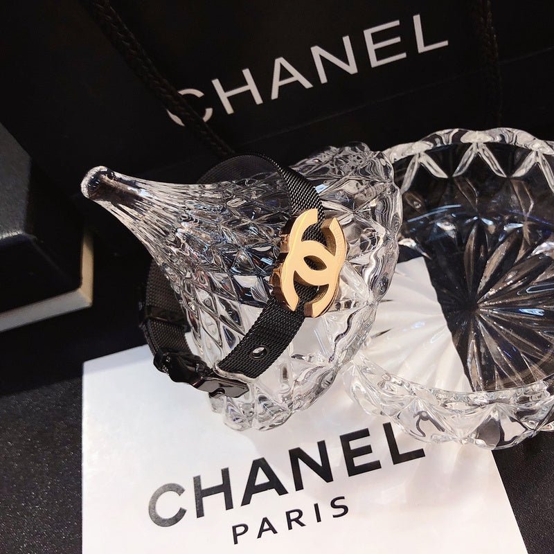 CHANEL Leather Strap Gold Double C Bracelet - Image 7