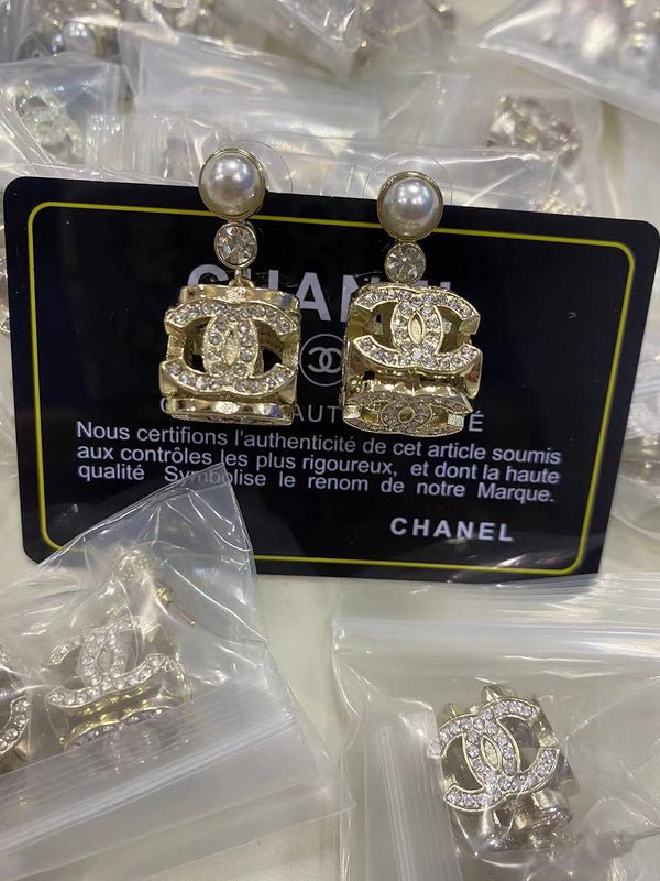 Alternative view of CHANEL Square Frame Pearl Crystal CC Drop Earrings