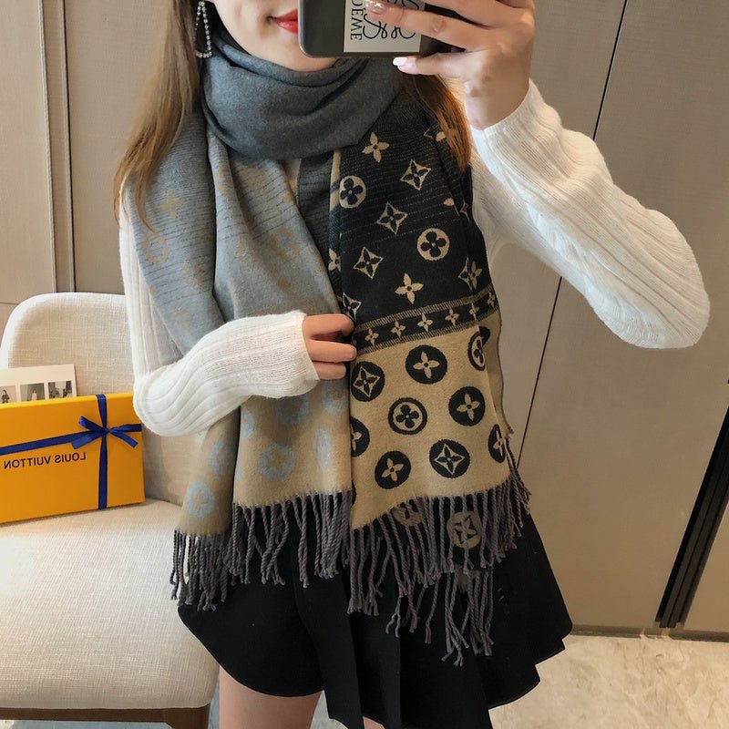 LV Black Gradient Monogram Fringed Shawl - Image 18