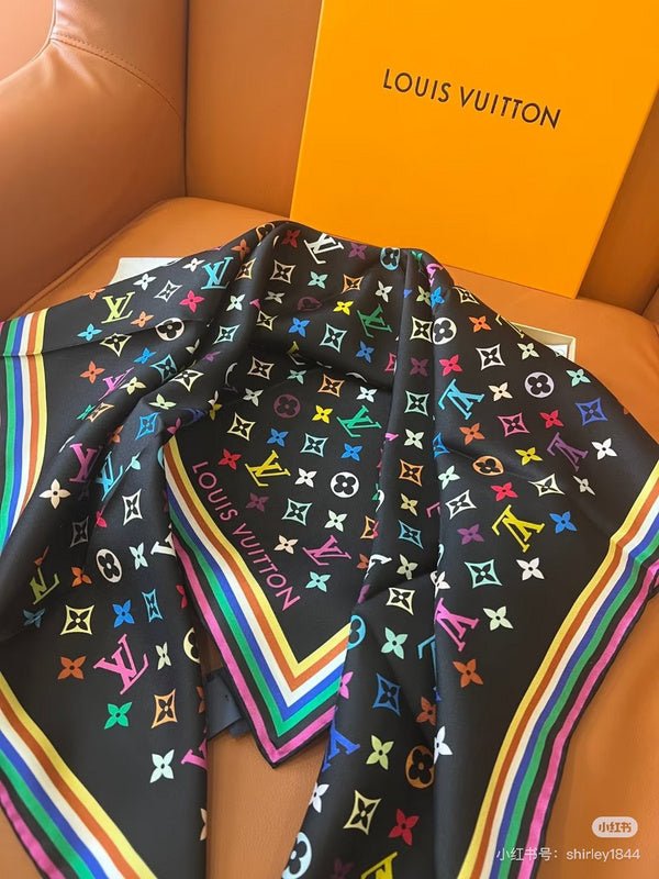 LV Multicolor Monogram Square Silk Scarf - Image 14