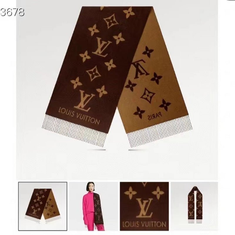 LV Brown Beige Reversible Monogram Scarf