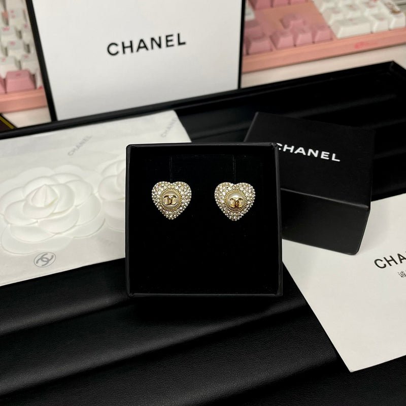 Alternative view of Chanel Full Crystal Heart Double C Studs