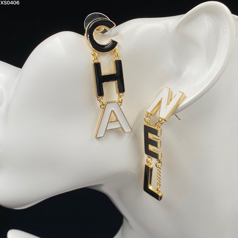 Alternative view of Chanel CHANEL Letter Two-Tone Enamel Drop Earrings