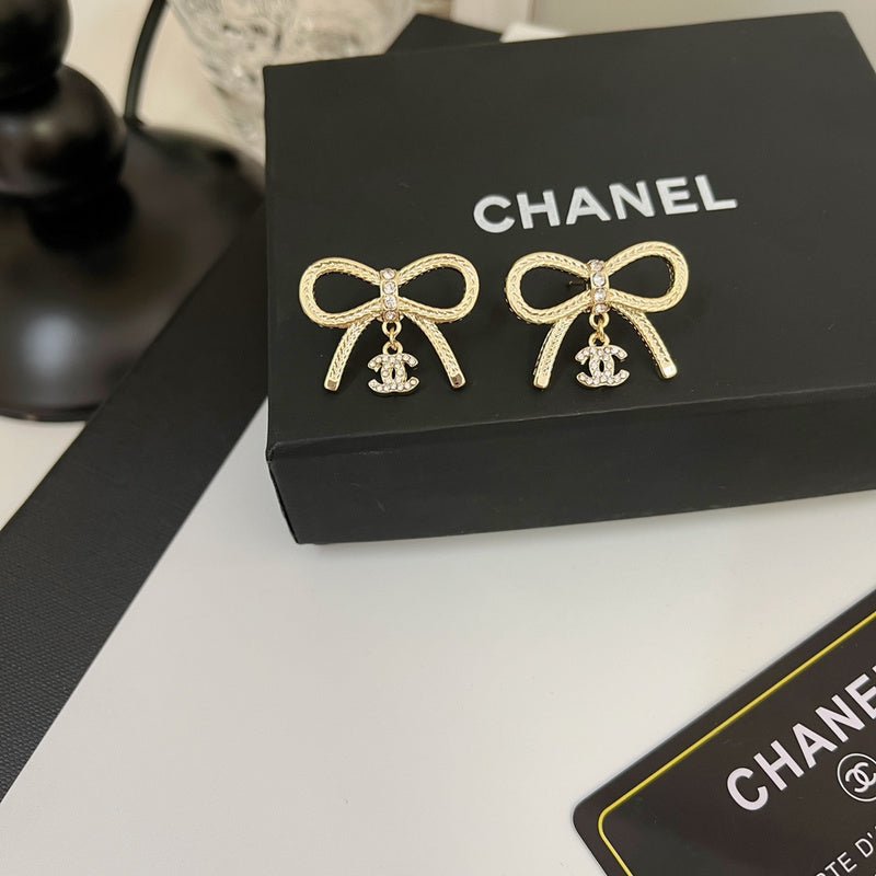 Alternative view of CHANEL Rhinestone Bow CC Drop Earrings