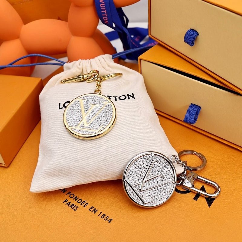 LV Metal Crystal Circle Logo Keychain