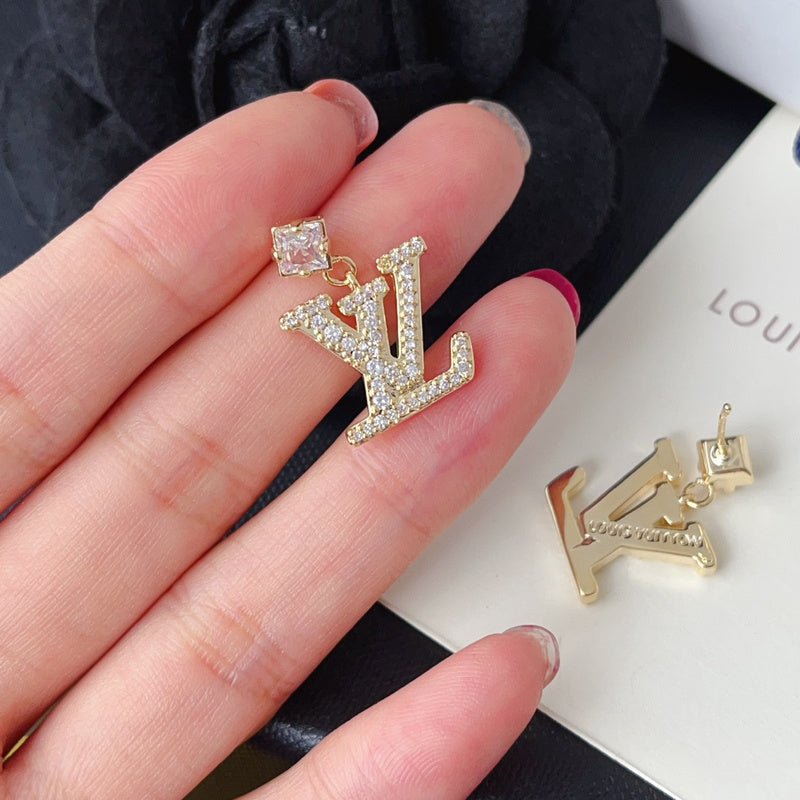 LV Crystal Logo Drop Earrings