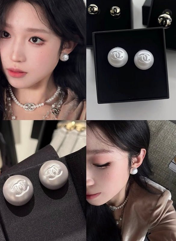 Alternative view of Chanel Large Pearl Embossed Logo Stud Earrings