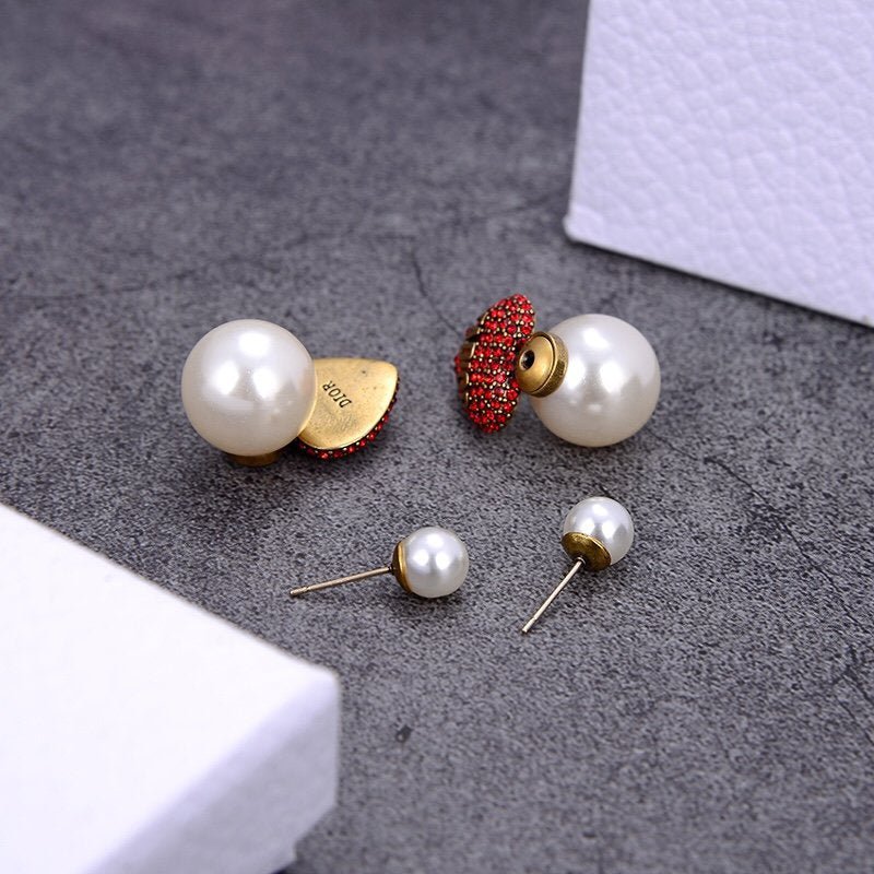 Dior Red Crystal Pearl Earrings - Image 4