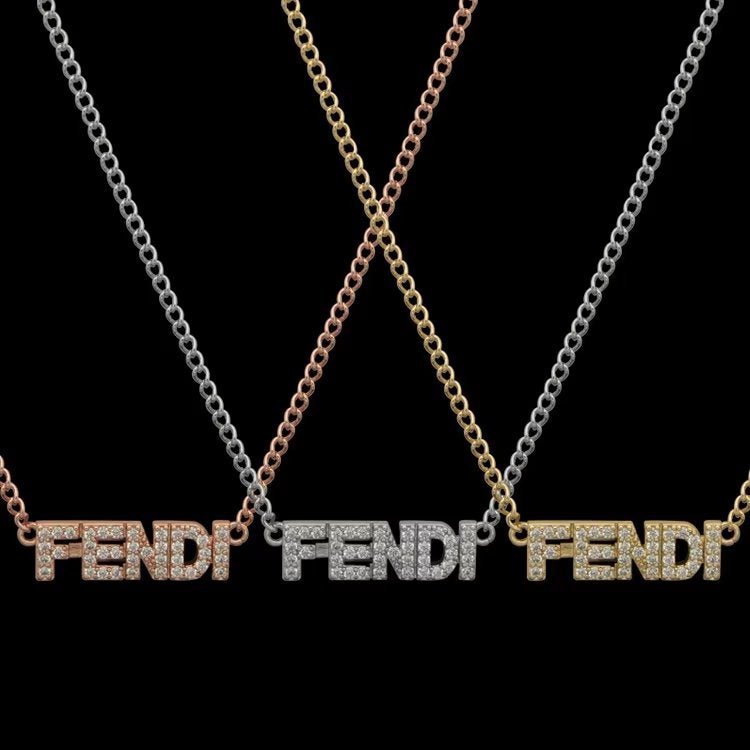 FENDI Diamond Engraved Metal Letter Necklace