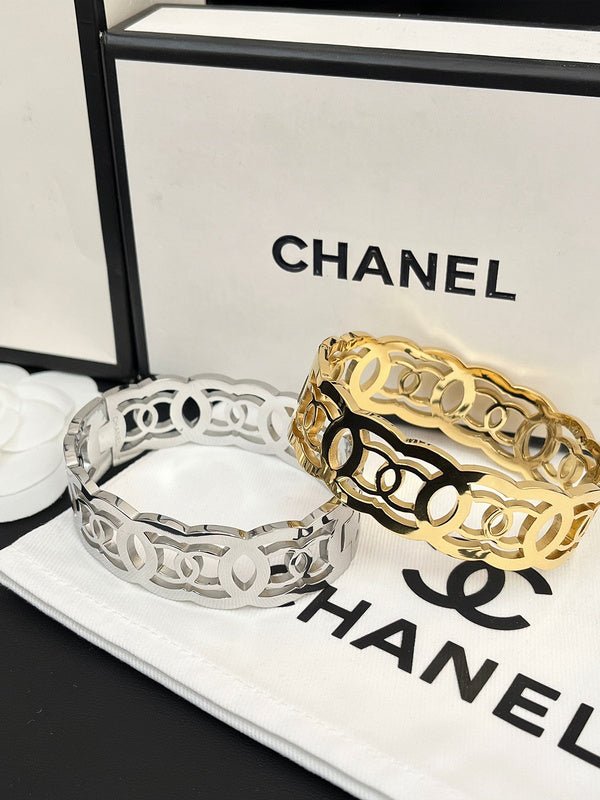 Chanel Hollow Double C Wide Bangle - Image 6