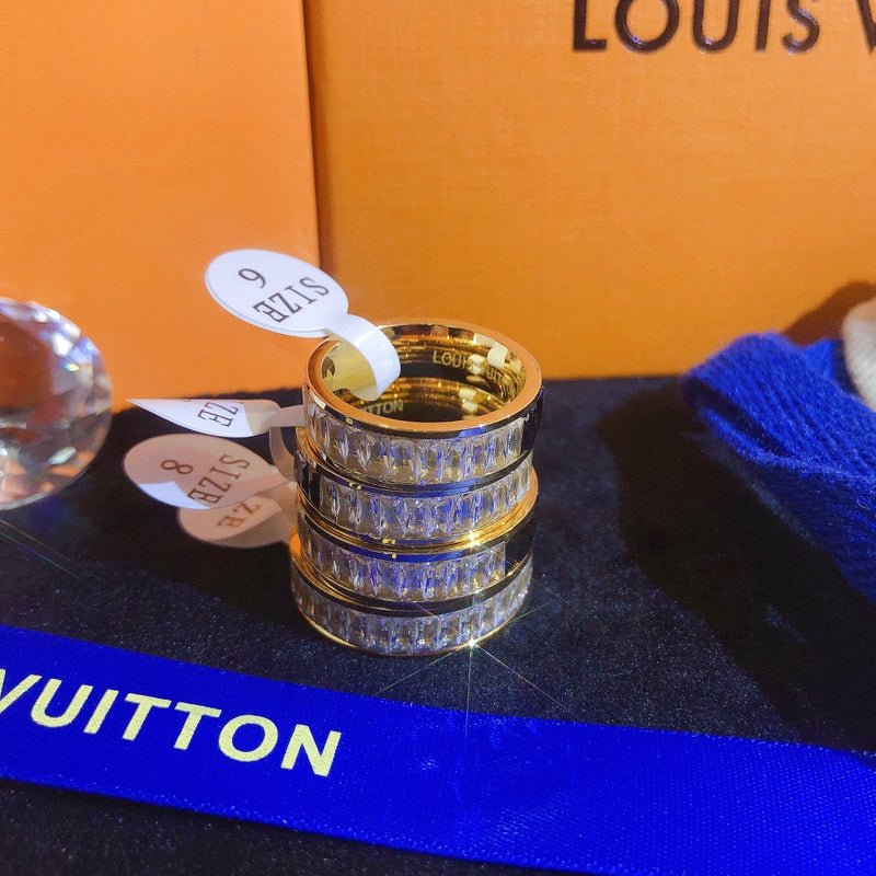 LV Gold Border Dark Enamel Full Wide Logo Ring - Image 6