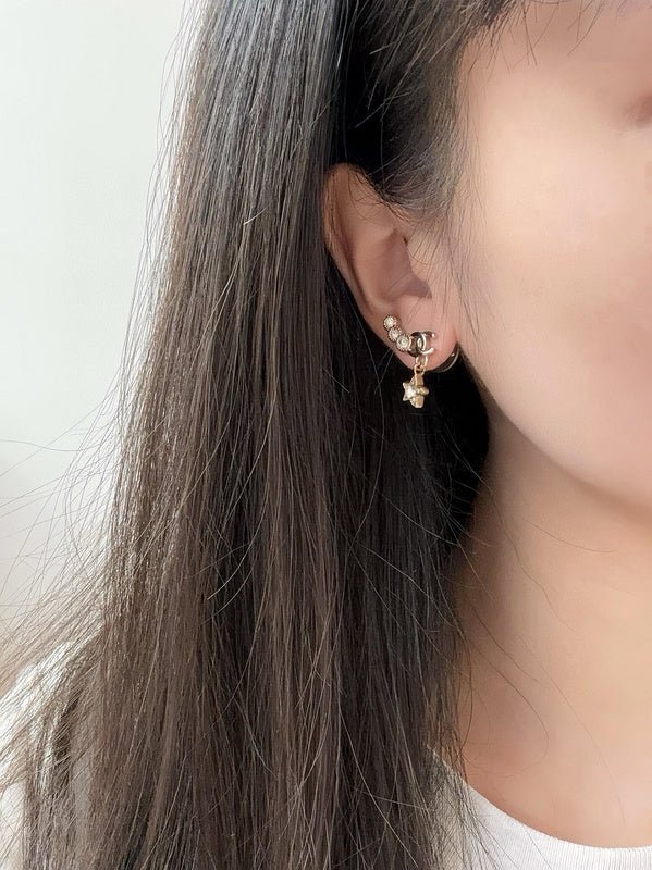 Chanel Star Rhinestone Asymmetric CC Drop Earrings - Image 5