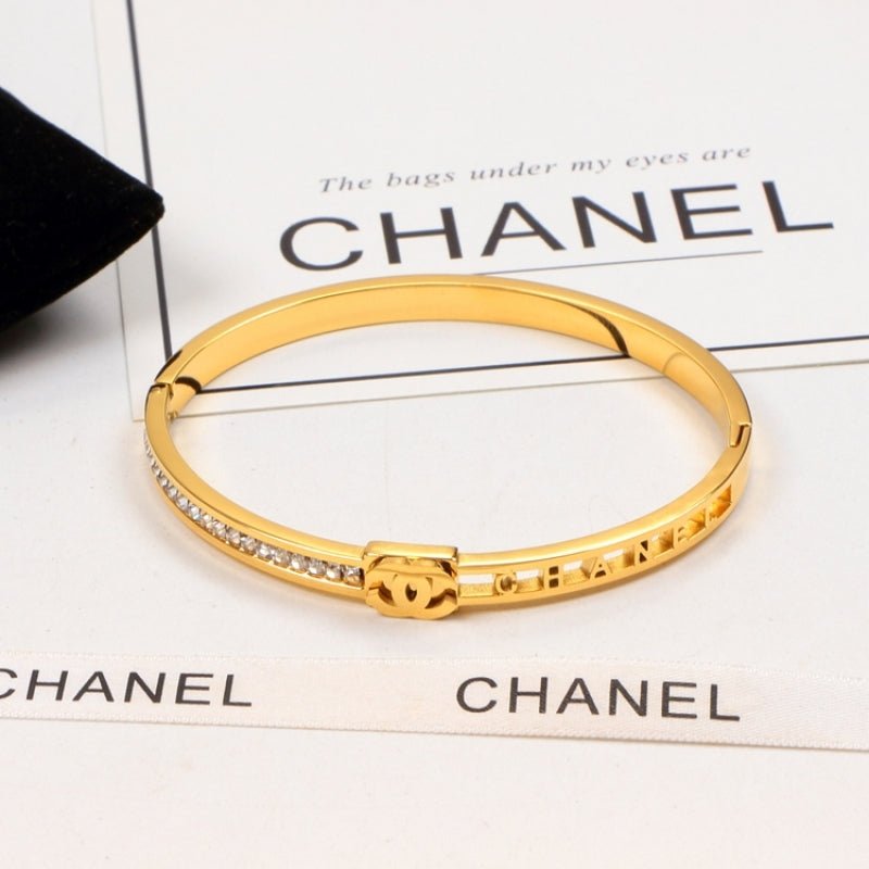 Chanel Side Rhinestone Double C Thin Bangle Set - Image 4