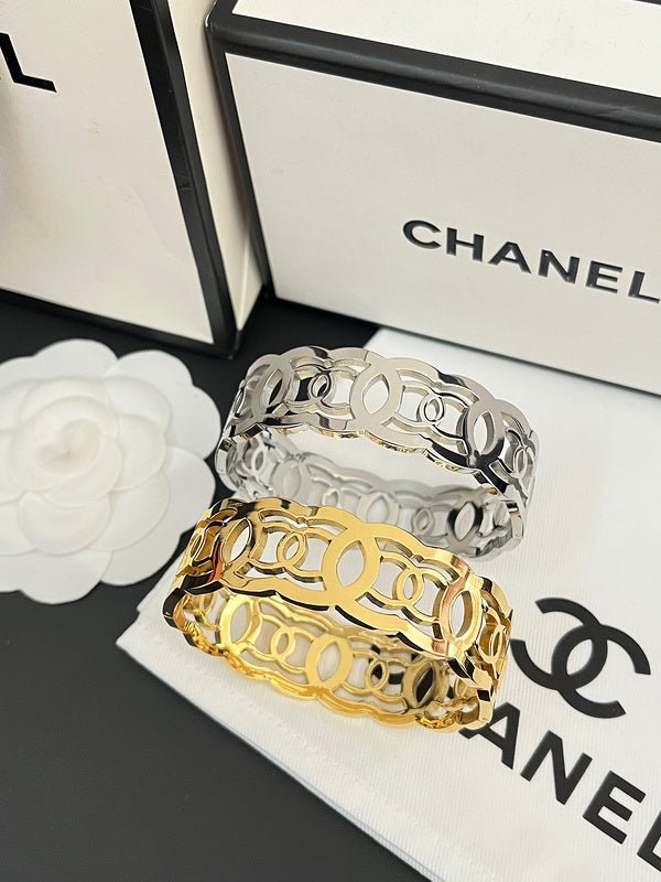 Chanel Hollow Double C Wide Bangle - Image 8