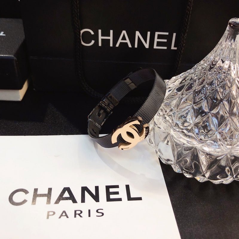 CHANEL Leather Strap Gold Double C Bracelet - Image 4