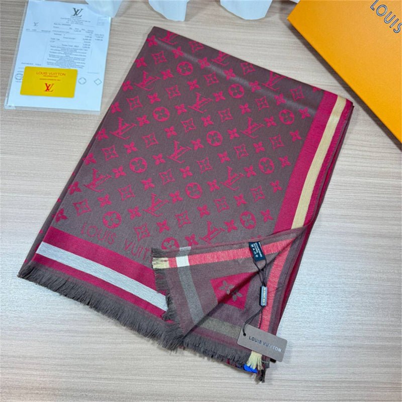 Alternative view of LV Six-Color Monogram Fringed Reversible Shawl