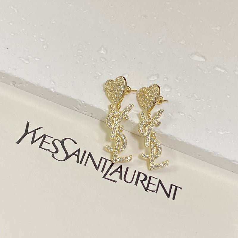 YSL Crystal Heart Logo Earrings - Image 5