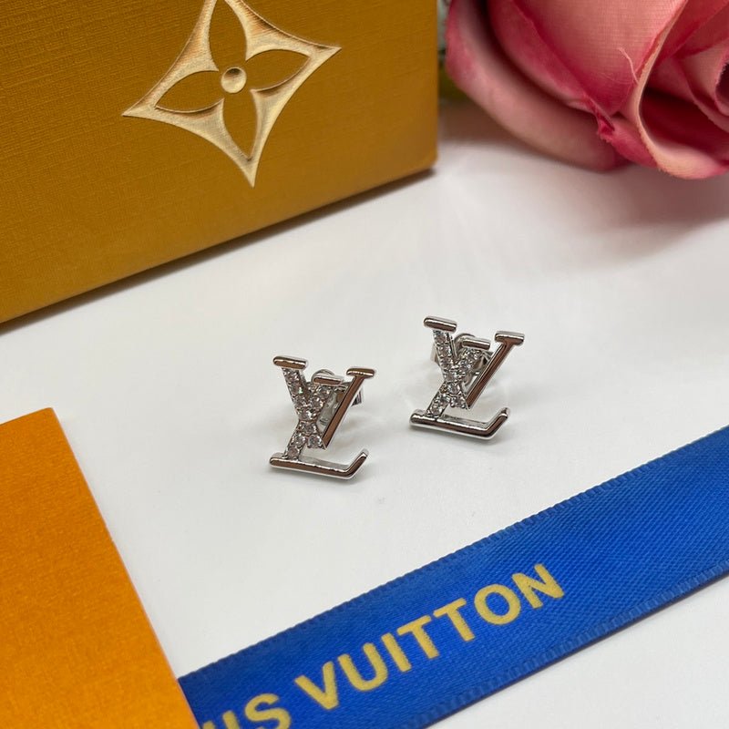 LV Crystal Logo Stud Earrings - Image 5