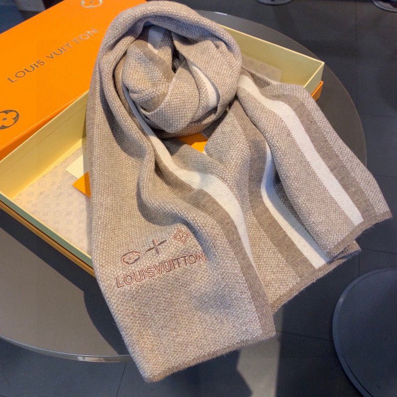 Alternative view of LV Cashmere Blend Scarf with Stripes & Embroidery
