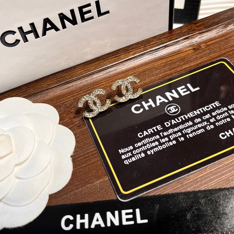 Alternative view of CHANEL Gold Full Crystal Small CC Stud Earrings