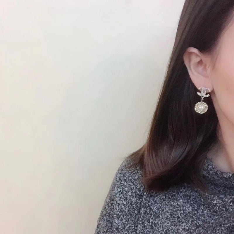 CHANEL Pearl Crystal Grid CC Ball Drop Earrings - Image 8