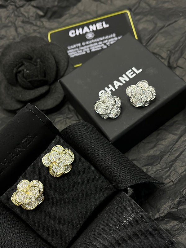 Chanel Full Rhinestone Camellia Flower Stud - Image 5