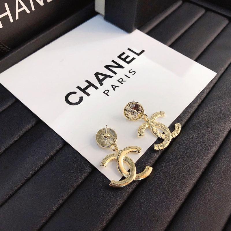 Chanel Textured Gold Double C Drop Earrings - Image 5