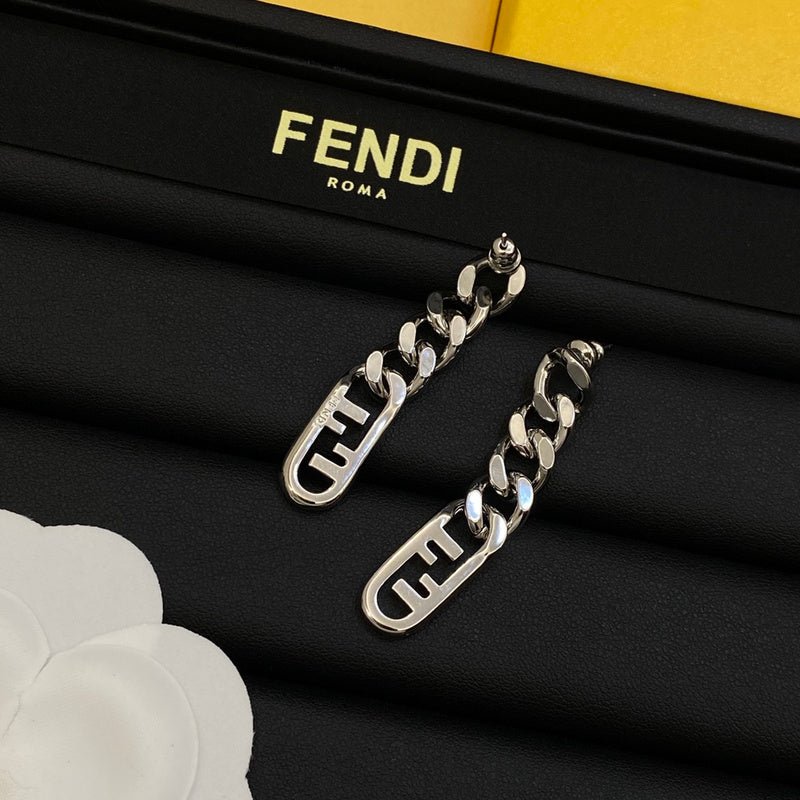 FENDI Metal Chain Logo Stud Earrings - Image 3