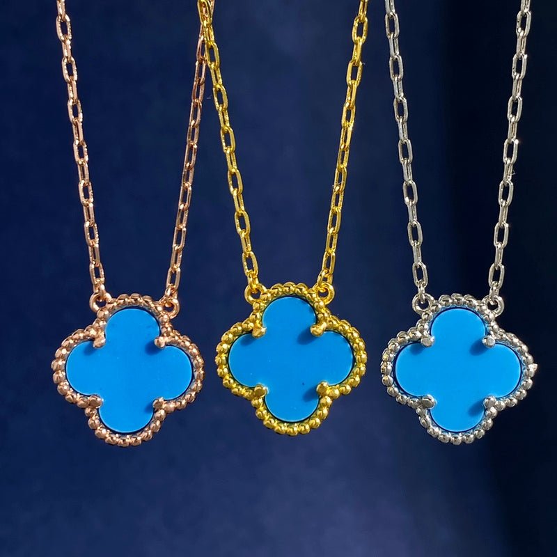VCA Bright Blue Enamel Clover Necklace