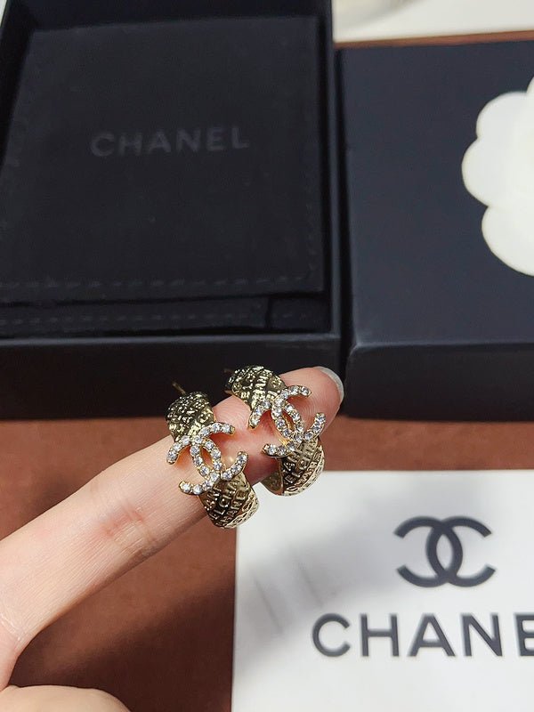 Alternative view of Chanel Textured Rhinestone Double C Hoop Earrings