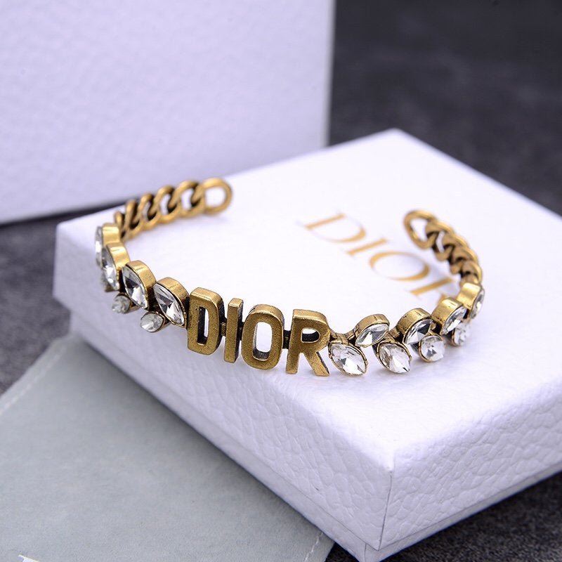 Alternative view of Dior  Gold "DIOR" Crystal Open Cuff