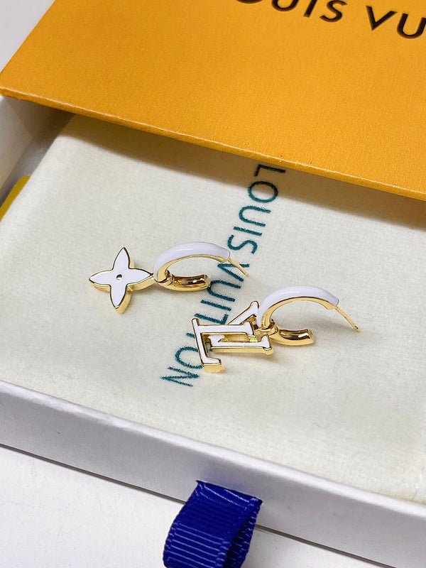 LV Two-Tone Hoop Four-Leaf Clover Drop Earrings - Image 4