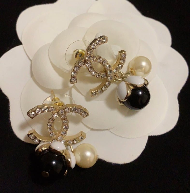 CHANEL Crystal CC Dual Bead Drop Stud Earrings - Image 5
