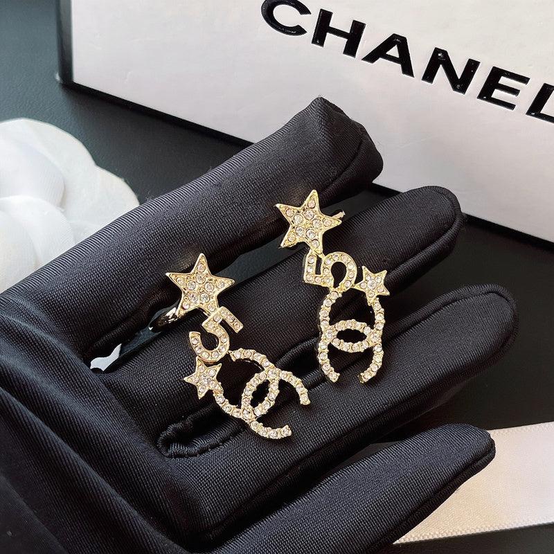 Chanel Star Rhinestone Double C Drop Earrings