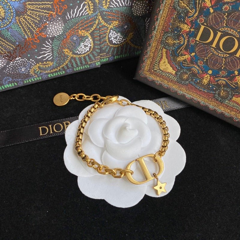 Dior CD & Star Gold Chain Bracelet