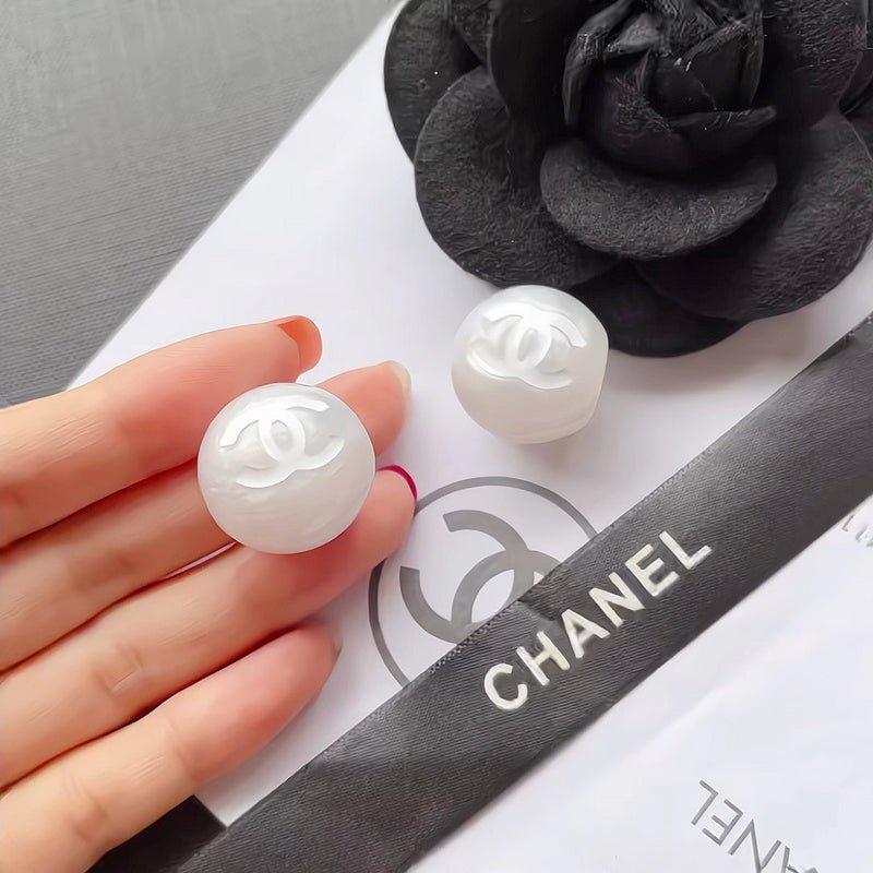 Chanel Large Pearl Embossed Logo Stud Earrings - Image 4