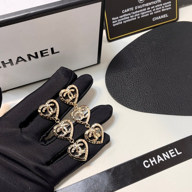 Chanel Hollow Crystal Layered Heart CC Drop - Image 7
