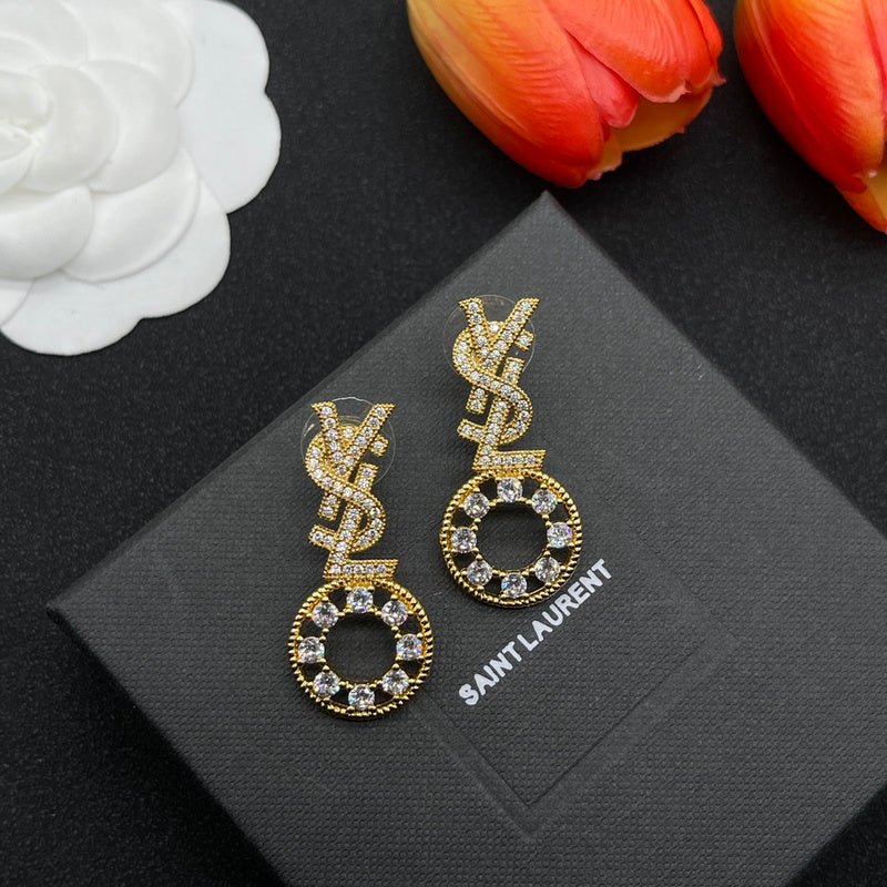 YSL Crystal Hoop Drop Earrings - Image 9