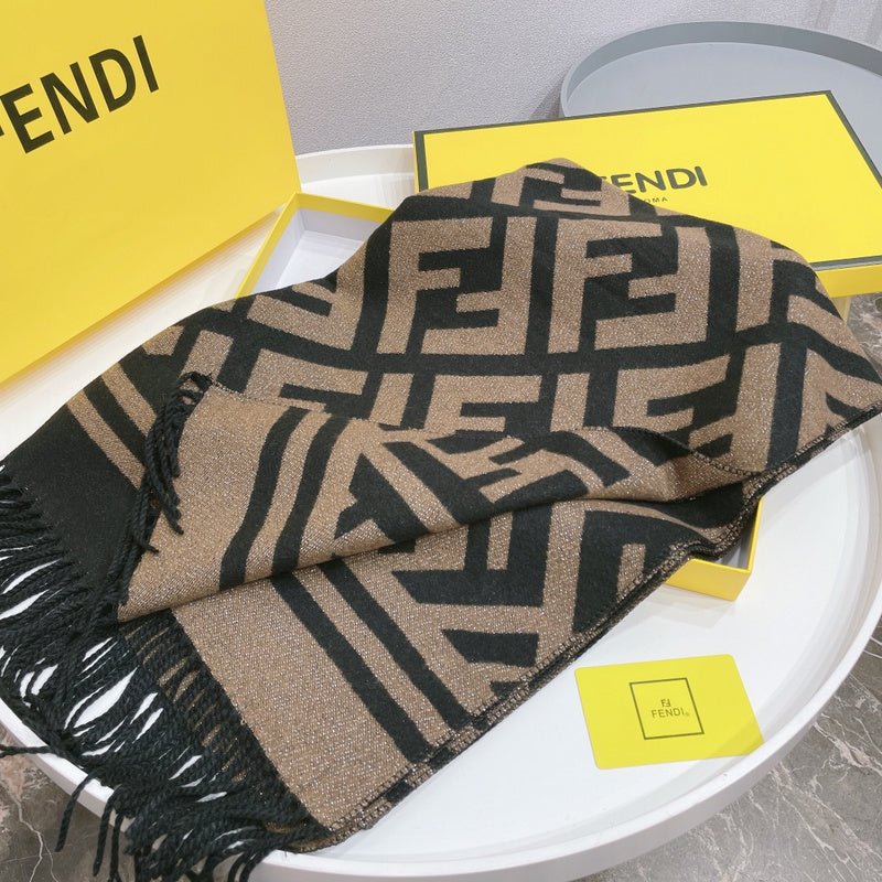 Fendi Wool Blend FF Monogram Fringe Scarf - Image 3