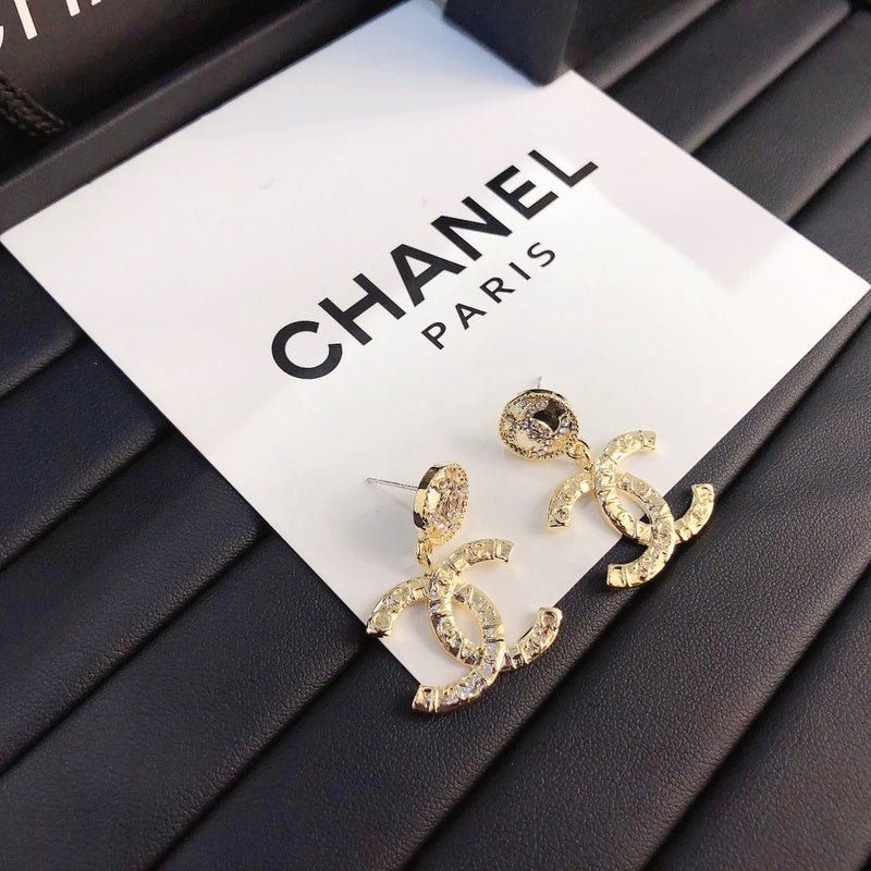 Chanel Textured Gold Double C Drop Earrings - Image 3