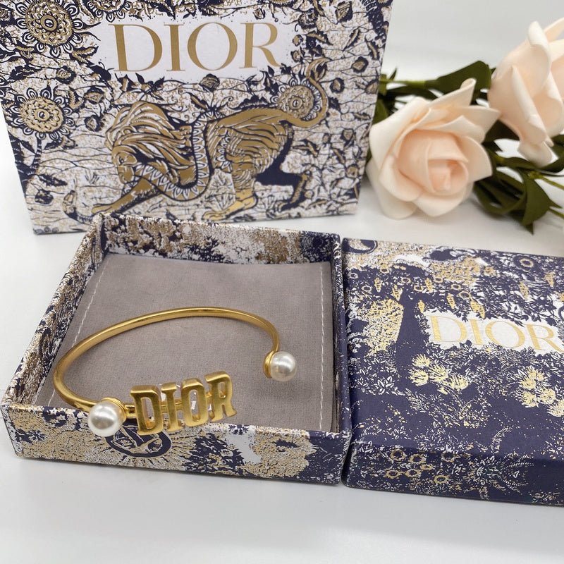 Dior "DIOR" Pearl Tip Gold Bracelet