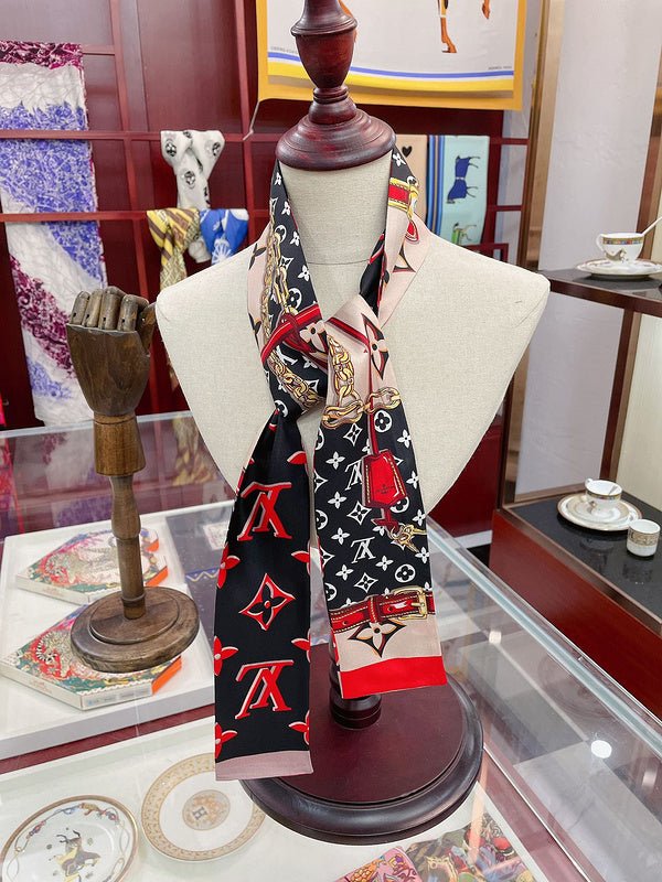 LV Red & Black Chain Monogram Twilly Scarf - Image 5